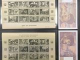 trois types de timbres différents sur un fond noir, avec l'image d'une femme