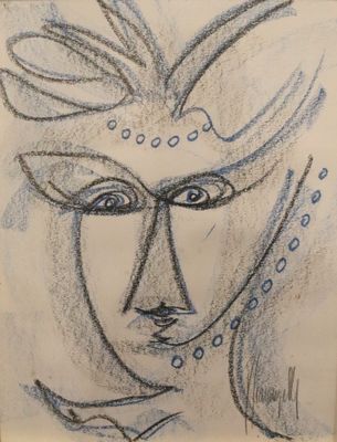 drawing of a woman ' s face on a piece of paper