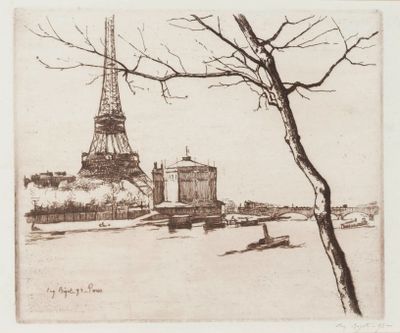EUGENE BEJOT (1867-1931), « Paris, vue prise depuis les quais : La Tou - Photo 1