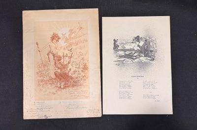 un vieux livre sur lequel figure le dessin d'un homme et d'une femme assis sur un banc
