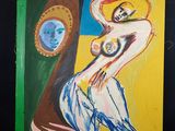 une image représentant un tableau où l'on voit une femme debout devant un miroir