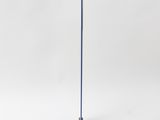 a blue pole with a black base on a white background