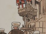 a drawing of a group of people standing on top of a building