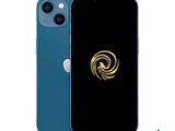 une coque d'iPhone bleue avec un motif en spirale doré au dos