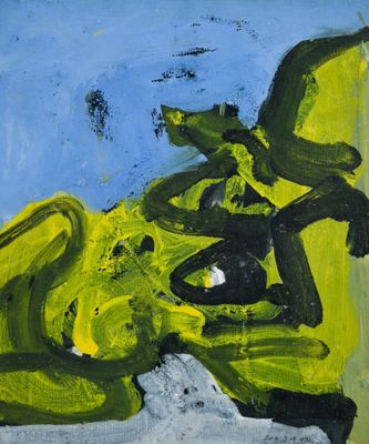 une peinture abstraite représentant une femme allongée sur un lit