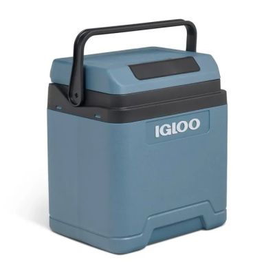 La glacière portable Igloo est bleue et noire et est équipée d'une poignée