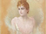 portrait d'une femme en robe rose
