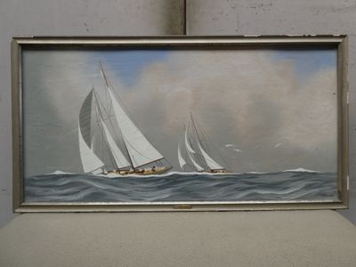 a picture of a painting of a sailboat in the water