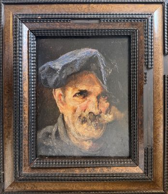 portrait of a bearded man in a beret, oil on canvas, signed and dated