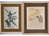 two framed paintings of a man and a woman on a white background