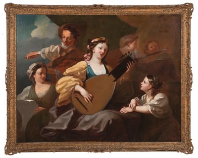 an image of a painting of a woman playing a lute surrounded by other women