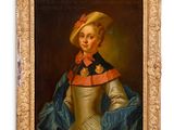 portrait of a woman in a blue dress and a straw hat