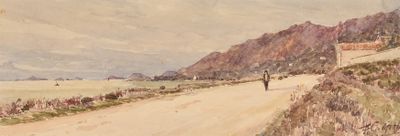 un tableau représentant une personne marchant sur un chemin de terre
