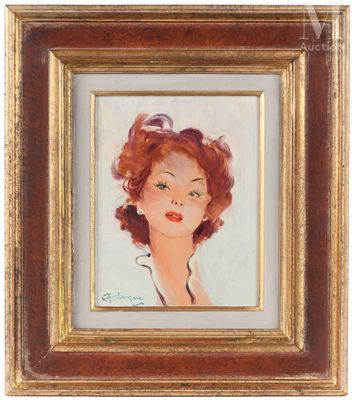 a painting of a woman with red hair in a gold frame