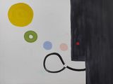 une peinture représentant une peinture en noir et blanc sur laquelle figurent des cercles