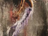 an abstract painting of a woman in a purple dress