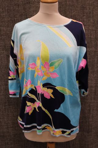LEONARD – Haut en jersey multicolore. Taille 42-44 à vue. Tâches