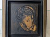painting of a woman in a black and gold dress in a black frame