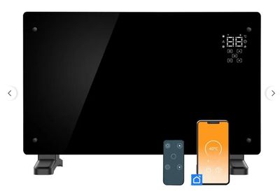 a flat screen tv with a remote control and a smart phone