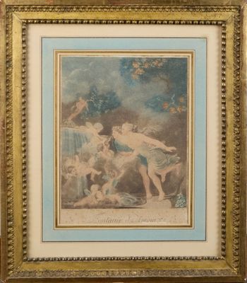 a framed picture of a painting of a woman and two children