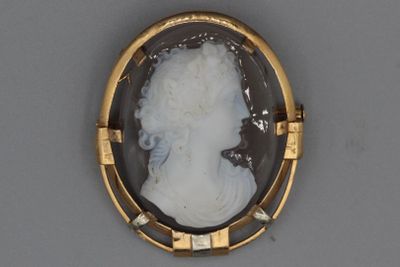 l'image d'un tableau représentant le profil d'une femme dans un cadre doré