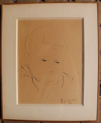 drawing of a baby in a picture frame on a wall