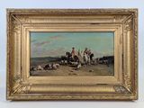 une image représentant un tableau où figurent un groupe de personnes et d'animaux
