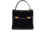 a black crocodile skin handbag with gold hardware