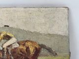 a painting of a man riding a horse in a field