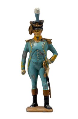 figurine of a soldier in blue uniform holding a rifle