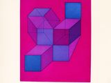 une image représentant un motif géométrique rose et bleu