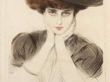une image représentant le dessin d'une femme coiffée d'un grand chapeau