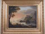 an oil painting of a landscape with a castle on a hill