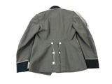 an image of a gray jacket with black trims on a white background