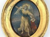 une image représentant un tableau d’un ange et d’un enfant dans un cadre doré