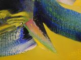 a painting of a person cutting a banana with a knife