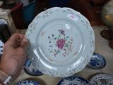a person holding a plate that has a flower design on it
