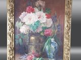 une peinture de fleurs dans un vase sur une table