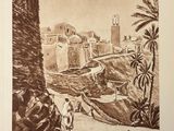 an image of a drawing of a view of a town