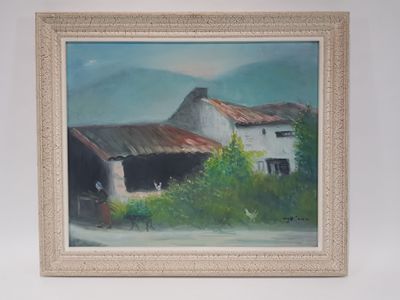 Auguste BLANC (Alès 1904-1984) - Cour de ferme animée - Huil…