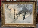 une image représentant un tableau où l'on voit un homme marchant dans la neige