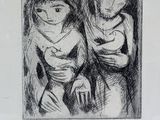 two black and white drawings of a woman and a man