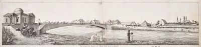 un dessin représentant un pont enjambant un plan d'eau