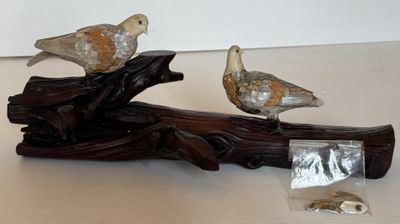 deux oiseaux perchés sur un morceau de bois
