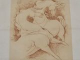 drawing of two nudes on a white background with a brown border