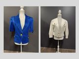 two pictures of a blue jacket and a white jacket on a mannequin
