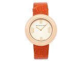 Montre pour femme Van Cleef & Co. avec bracelet en cuir orange et lunette sertie de diamants