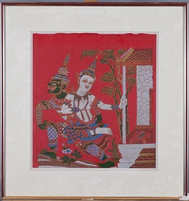 Panneau de tissu peint figurant un Bouddha