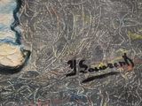a picture of a painting of a dog with a name written on it