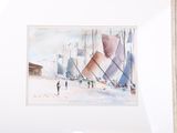 a picture of a watercolor painting of people in the snow